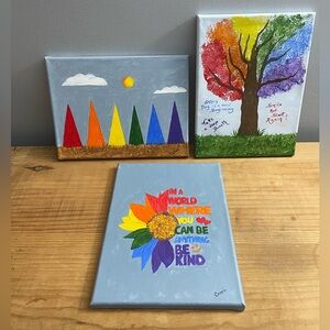 Colorful Inspirational Canvas Art Set. Rainbow Art.